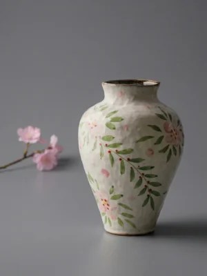 Hand-Painted Pink Floral Vintage Ceramic Vase
